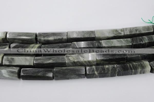 CGH62 15.5 inches 16*40mm faceted tube green hair stone beads