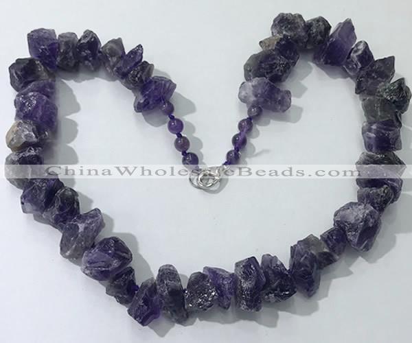 CGN157 18.5 inches 12*16mm - 13*18mm nuggets amethyst necklaces