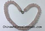 CGN171 20 inches 7*12mm - 9*12mm tyre matte rose quartz necklaces