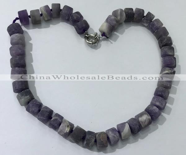 CGN173 20 inches 7*12mm - 9*12mm tyre matte amethyst necklaces