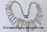 CGN186 23 inches 8*20mm - 11*60mm rose quartz stick necklaces