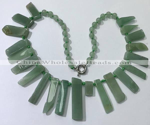 CGN194 23 inches 8*20mm - 11*60mm green aventurine stick necklaces