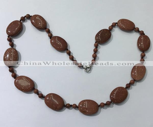 CGN201 22 inches 6mm round & 18*25mm oval goldstone necklaces