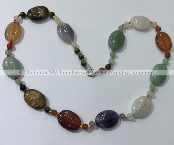 CGN210 22 inches 6mm round & 18*25mm oval mixed gemstone necklaces