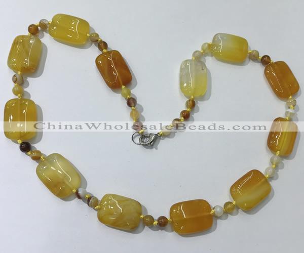 CGN232 22 inches 6mm round & 18*25mm rectangle agate necklaces
