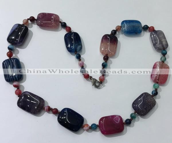 CGN241 22 inches 6mm round & 18*25mm rectangle agate necklaces