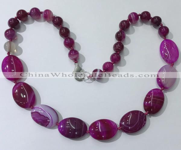 CGN253 20.5 inches 8mm round & 18*25mm oval agate necklaces