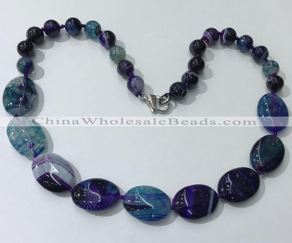 CGN255 20.5 inches 8mm round & 18*25mm oval agate necklaces