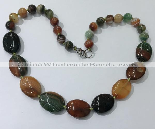 CGN256 20.5 inches 8mm round & 18*25mm oval agate necklaces