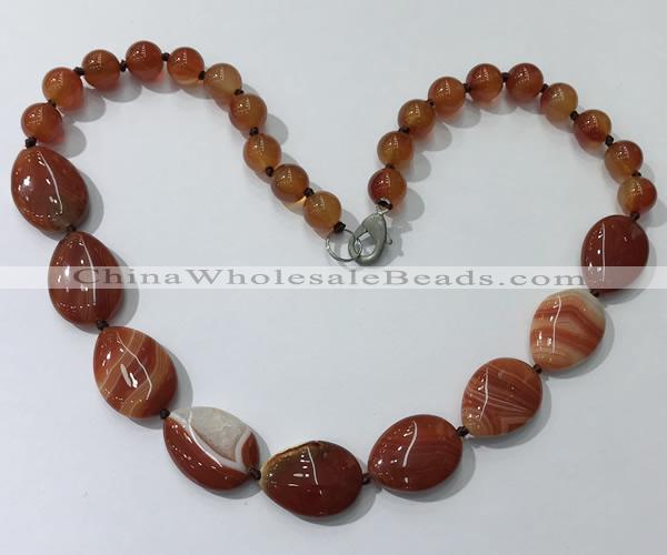 CGN260 20.5 inches 8mm round & 18*25mm flat teardrop agate necklaces