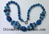CGN294 24.5 inches chinese crystal & blue agate beaded necklaces
