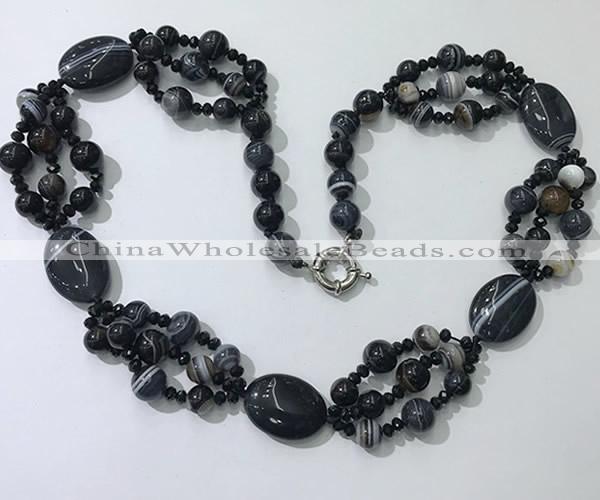 CGN295 24.5 inches chinese crystal & black agate beaded necklaces
