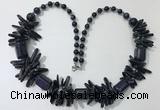 CGN305 27.5 inches chinese crystal & blue goldstone beaded necklaces