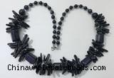 CGN305 27.5 inches chinese crystal & blue goldstone beaded necklaces