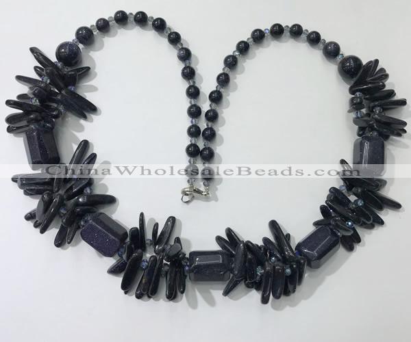 CGN305 27.5 inches chinese crystal & blue goldstone beaded necklaces