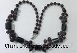 CGN315 27.5 inches chinese crystal,garnet & black agate beaded necklaces