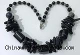 CGN339 20.5 inches chinese crystal & black agate beaded necklaces