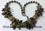 CGN343 20.5 inches chinese crystal & yellow tiger eye beaded necklaces