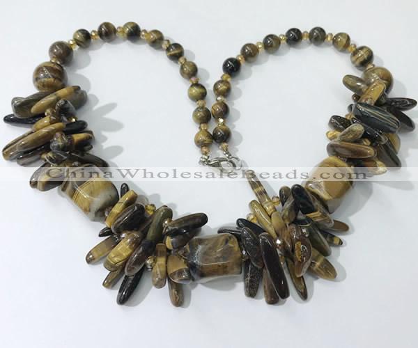 CGN343 20.5 inches chinese crystal & yellow tiger eye beaded necklaces
