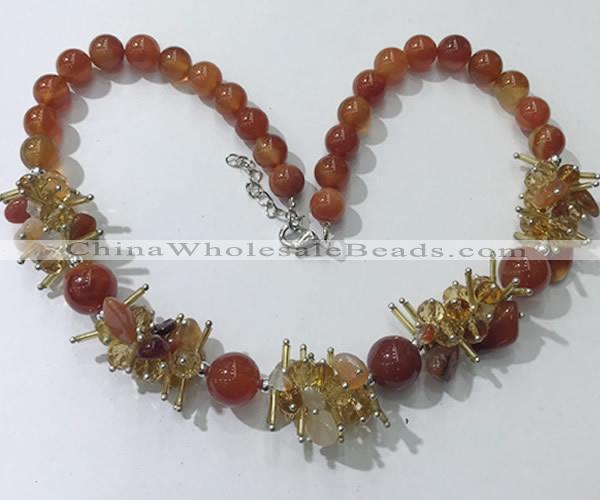 CGN355 19.5 inches chinese crystal & red agate beaded necklaces