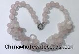 CGN370 19.5 inches round & chips rose quartz beaded necklaces