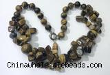 CGN373 19.5 inches round & chips yellow tiger eye beaded necklaces