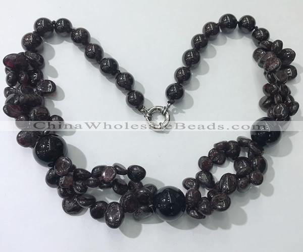 CGN375 19.5 inches round & chips garnet beaded necklaces