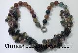 CGN376 19.5 inches round & chips mixed gemstone beaded necklaces