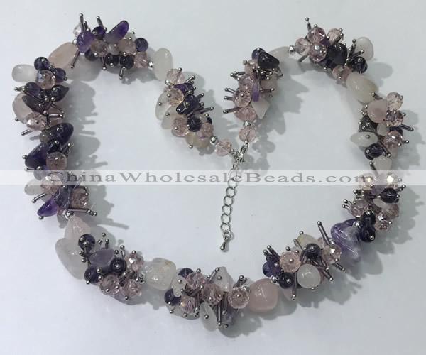 CGN404 19.5 inches chinese crystal & mixed quartz chips beaded necklaces