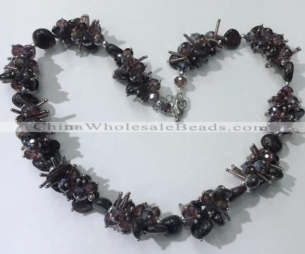 CGN407 19.5 inches chinese crystal & garnet chips beaded necklaces