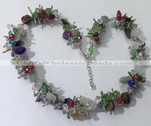 CGN417 19.5 inches chinese crystal & mixed gemstone chips beaded necklaces