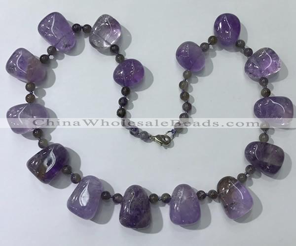 CGN441 21.5 inches freeform amethyst gemstone beaded necklaces