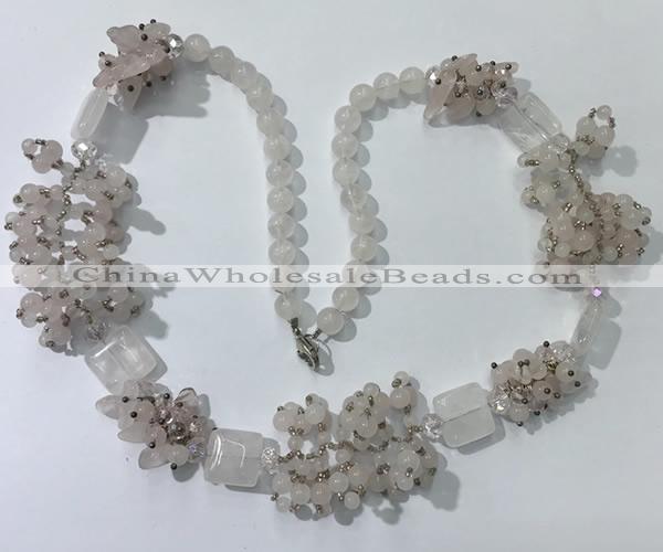 CGN450 25.5 inches chinese crystal & rose quartz beaded necklaces