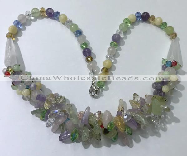 CGN460 22 inches chinese crystal & mixed quartz beaded necklaces