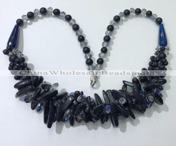 CGN465 22 inches chinese crystal & blue goldstone beaded necklaces