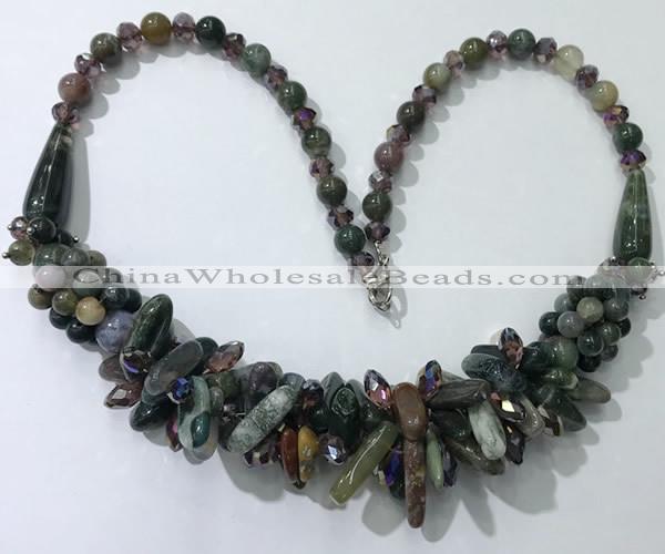 CGN467 22 inches chinese crystal & Indian agate beaded necklaces