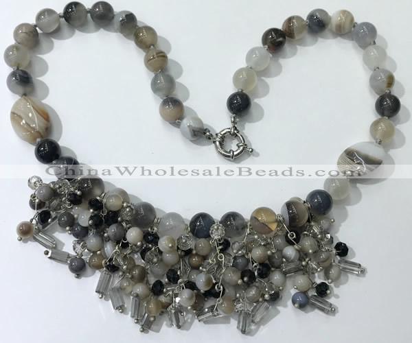 CGN475 21.5 inches chinese crystal & striped agate beaded necklaces