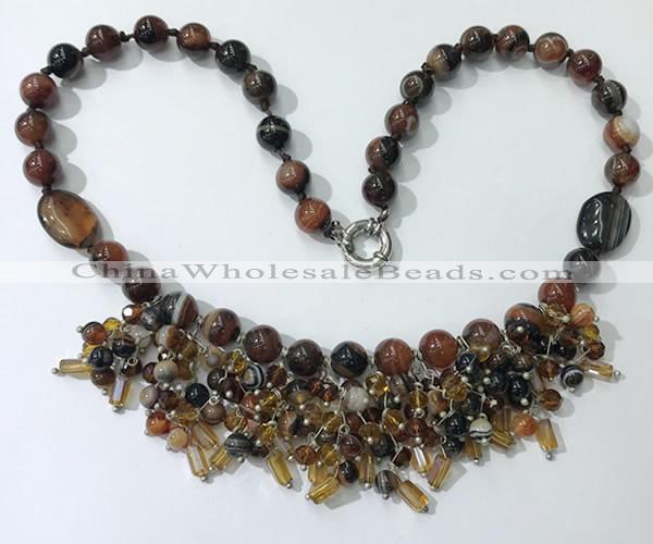 CGN476 21.5 inches chinese crystal & striped agate beaded necklaces