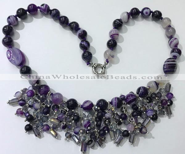 CGN478 21.5 inches chinese crystal & striped agate beaded necklaces