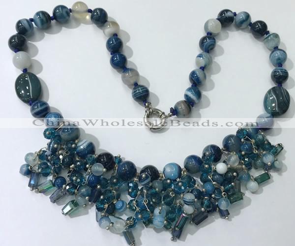 CGN483 21.5 inches chinese crystal & striped agate beaded necklaces