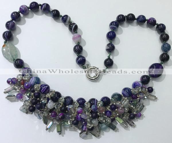 CGN487 21.5 inches chinese crystal & striped agate beaded necklaces