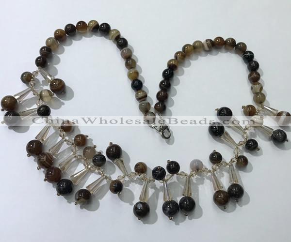 CGN496 21 inches chinese crystal & striped agate beaded necklaces