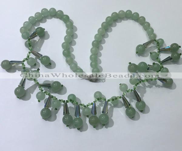 CGN501 21 inches chinese crystal & green aventurine beaded necklaces