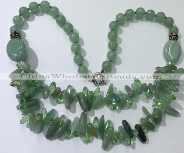 CGN524 23.5 inches chinese crystal & green aventurine beaded necklaces