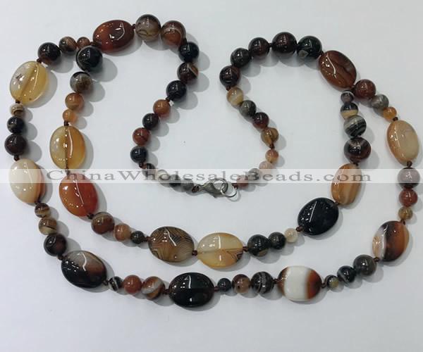 CGN582 23.5 inches striped agate gemstone beaded necklaces