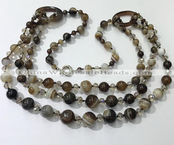 CGN611 24 inches chinese crystal & striped agate beaded necklaces