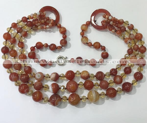 CGN625 24 inches chinese crystal & striped agate beaded necklaces