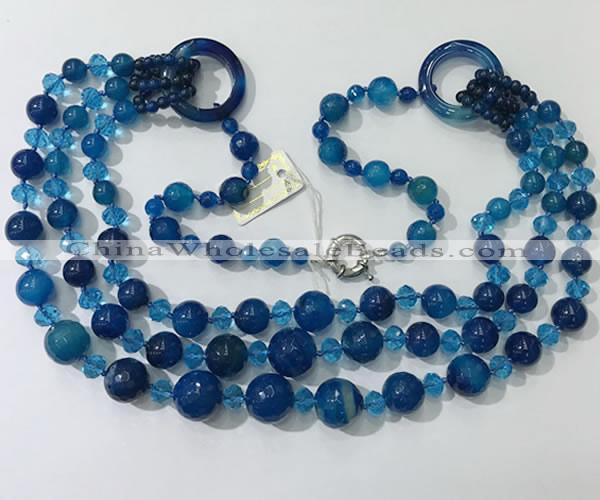 CGN640 24 inches chinese crystal & striped agate beaded necklaces