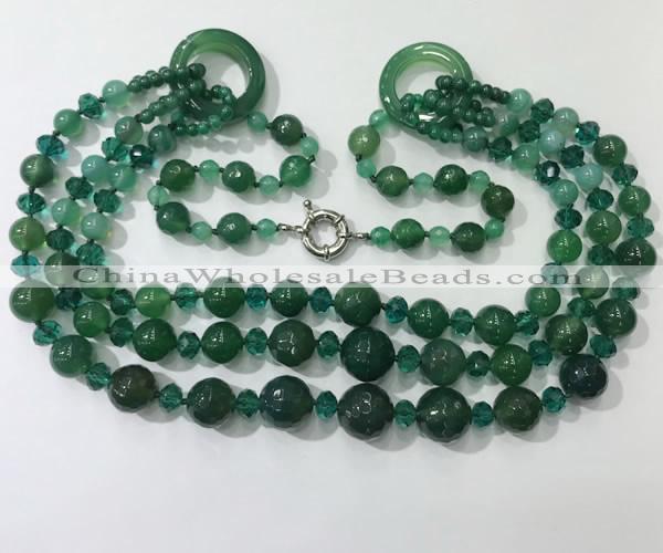 CGN641 24 inches chinese crystal & striped agate beaded necklaces