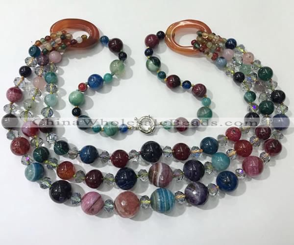 CGN643 24 inches chinese crystal & striped agate beaded necklaces